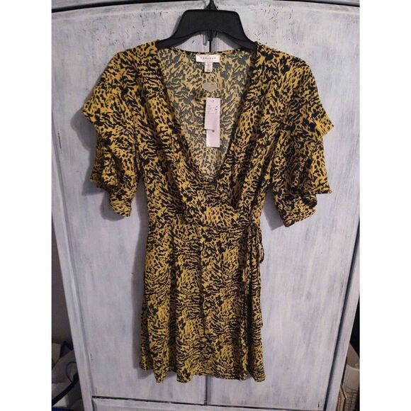 Top shop  puff ruffled sleeve zebra print  dress sz 2 Boho Feminine Cottagecore - Picture 1 of 11